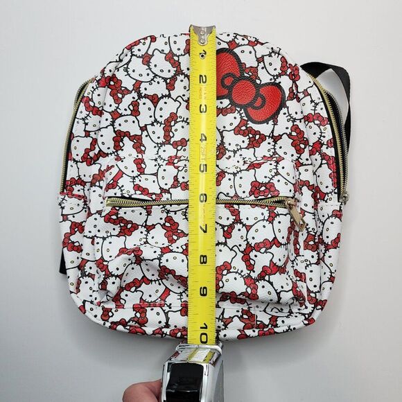 Hello Kitty Face PU Mini Backpack Purse Bag | Adjustable Straps Zipper White Red - Picture 9 of 11